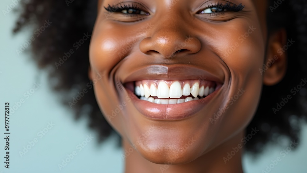 Radiant young African woman with bright white smile emphasizing dental care Radiant young African woman with bright white smile emphasizing dental care