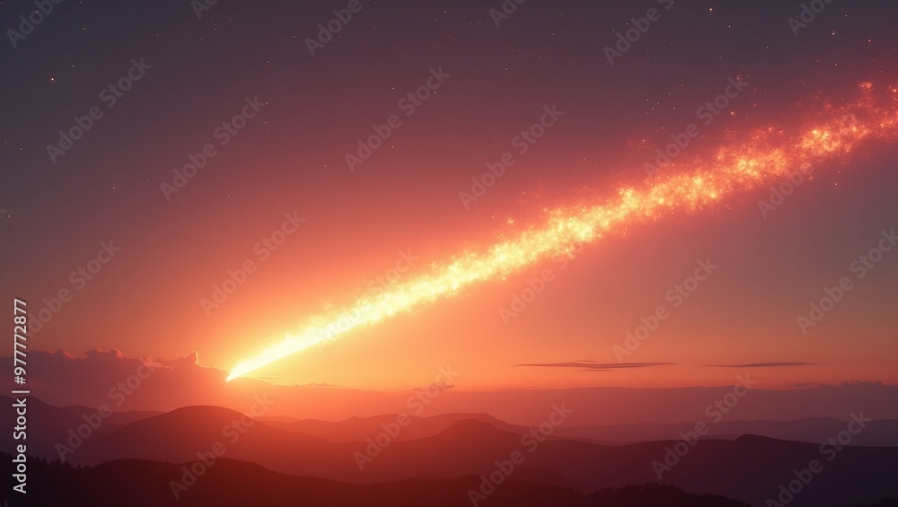 Fototapeta premium Fiery meteor streaking across twilight sky