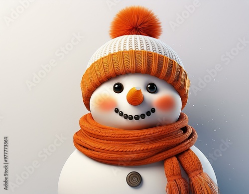 cute  happy snowman illustration with orange scarf and a carrot nose  on white background  photo