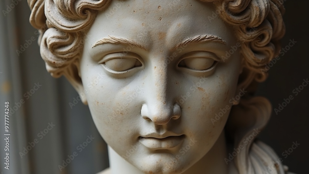 Antique Roman marble statue head with lifelike details and authentic wear marks Antique Roman marble statue head with lifelike details and authentic wear marks