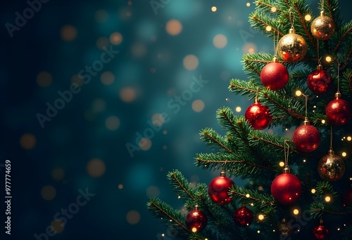 comic art graphic novel art, comic illustration, and highly detailed Merry Christmas. A festive Christmas background with pine tree branches, colorful ornaments, and twinkling lights