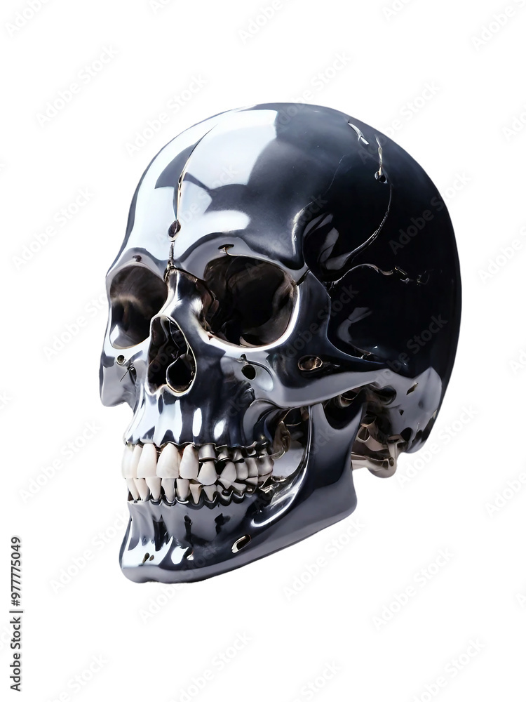 Black Skull Glowing in Serene White Space with Ghostly Details on Transparent PNG Black Skull Glowing in Serene White Space with Ghostly Details on Transparent PNG