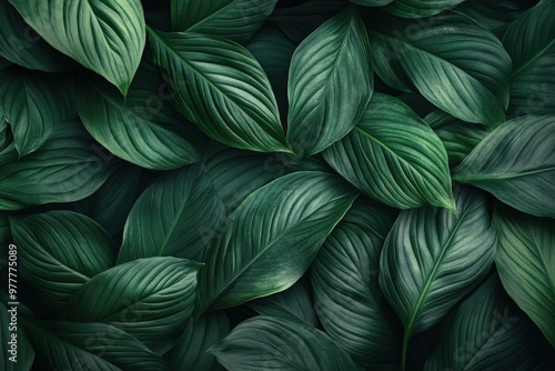 Green Leaves of Spathiphyllum Cannifolium. Abstract Texture for Nature Background