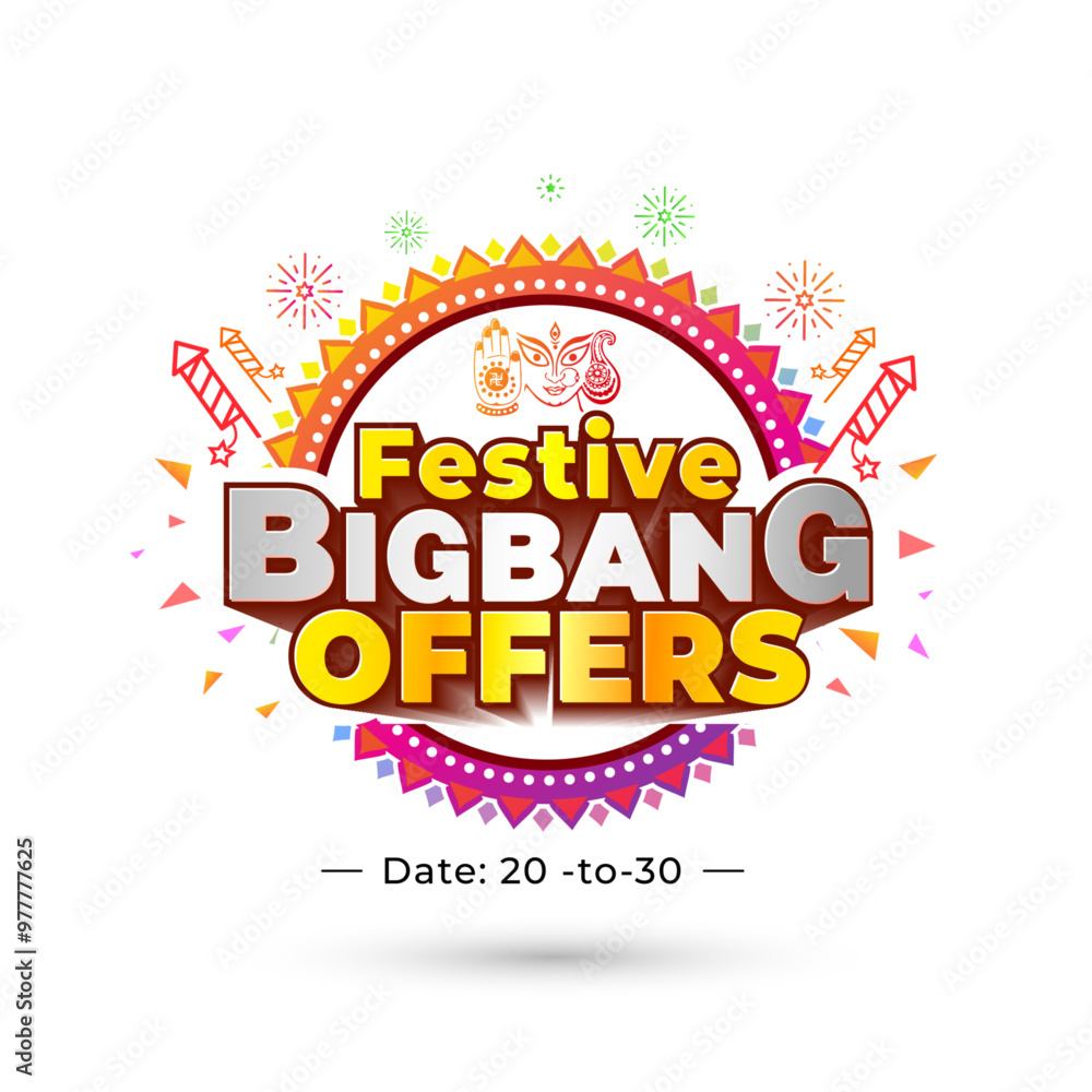 Festivals of India navratri, diwali, dhanteras, dandiya, dussehra and Durga Puja Festive Bigbang offers, sale, shopping, logotype concept. Festivals of India navratri, diwali, dhanteras, dandiya, dussehra and Durga Puja Festive Bigbang offers, sale, shopping, logotype concept.