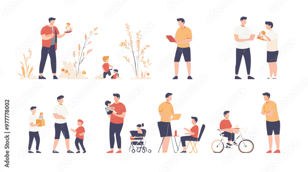 family set Parents and kids hanging out , Flat vector illustrations family set Parents and kids hanging out , Flat vector illustrations