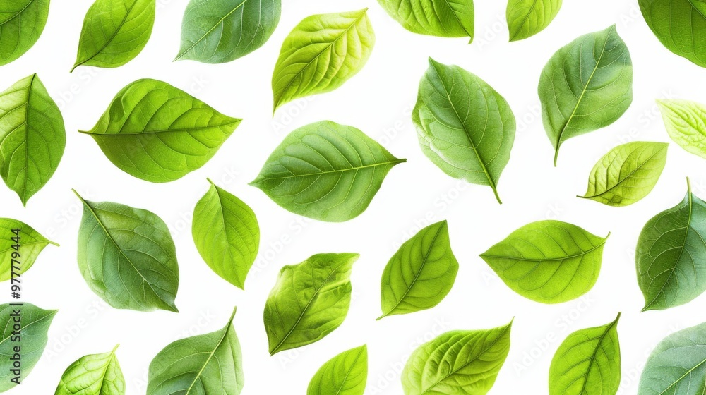 Green Leaves Pattern on White Background Green Leaves Pattern on White Background