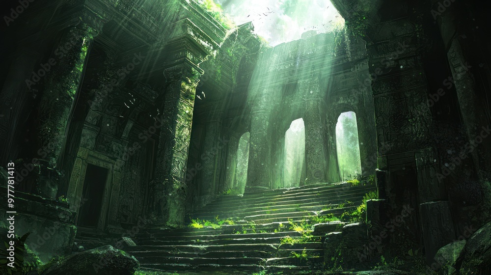 Sunbeams Illuminating the Entrance of a Forgotten Temple Sunbeams Illuminating the Entrance of a Forgotten Temple