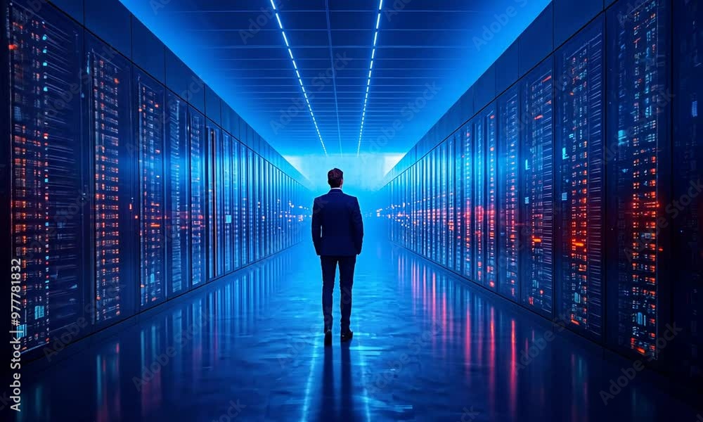 Man Walking Through Server Room