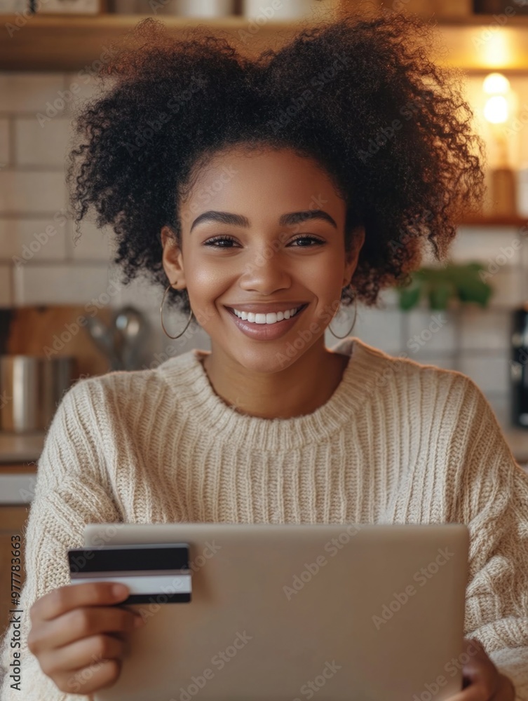 Happy Woman Holding Laptop and Credit Card Happy Woman Holding Laptop and Credit Card