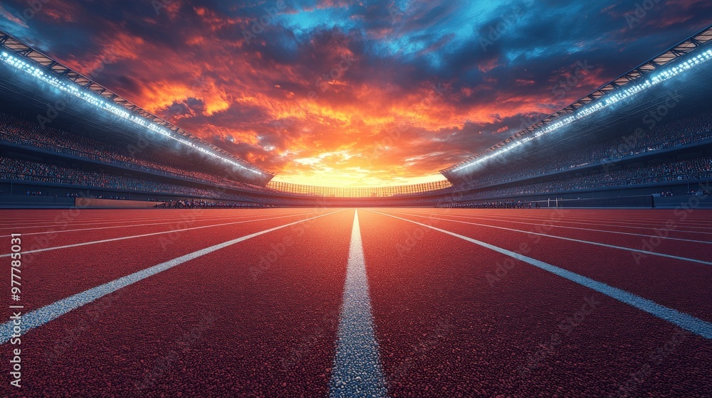 Sunset Over Empty Stadium Track - Sports Arena at Dusk Sunset Over Empty Stadium Track - Sports Arena at Dusk