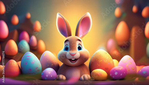 Wallpaper Mural Coniglio carino che sorride e uova di pasqua colorate Torontodigital.ca