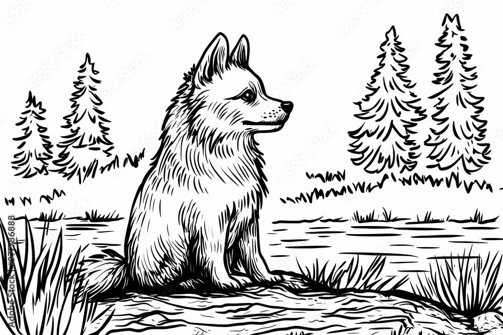 Obraz premium Cute coloring page featuring a playful dog for kids creativity.