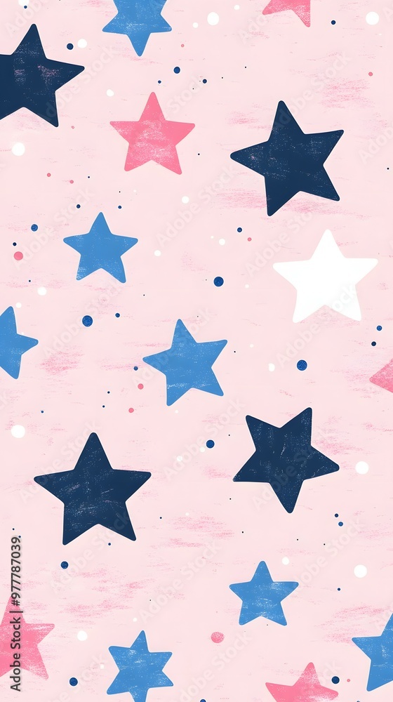 Obraz premium Blue Stars on Pink Background, Abstract Image, Texture, Pattern Background, Wallpaper, Cover and Screen for Smartphone, PC, Laptop, 9:16 and 16:9 Format