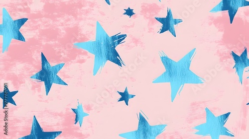 Blue Stars on Pink Background, Abstract Image, Texture, Pattern Background, Wallpaper, Cover and Screen for Smartphone, PC, Laptop, 9:16 and 16:9 Format