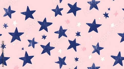 Blue Stars on Pink Background, Abstract Image, Texture, Pattern Background, Wallpaper, Cover and Screen for Smartphone, PC, Laptop, 9:16 and 16:9 Format