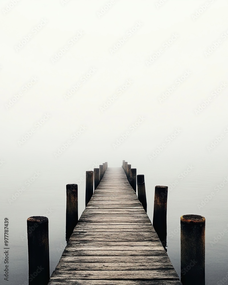 Misty Morning at the Wooden Pier Extending Into Serene Waters at Dawn Misty Morning at the Wooden Pier Extending Into Serene Waters at Dawn