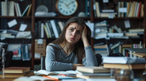 a female company admin stressed at their desk  photo