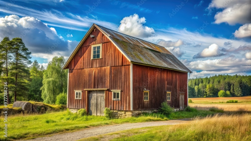 Rustic old Swedish barn in countryside setting Rustic old Swedish barn in countryside setting