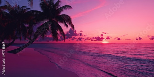 Tropical beach at dusk with vibrant skies and gentle waves