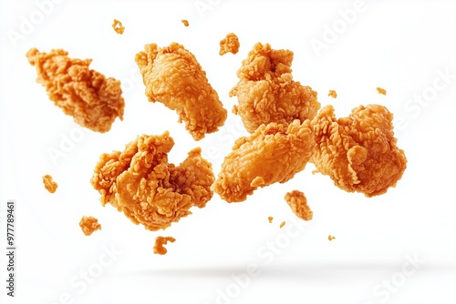 falling chicken meat on white background