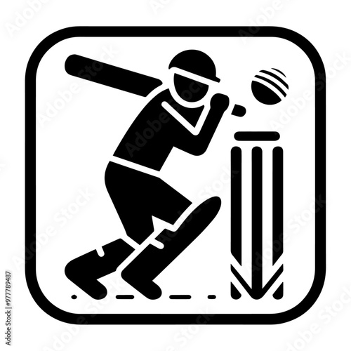 Cricket players with equipments icon