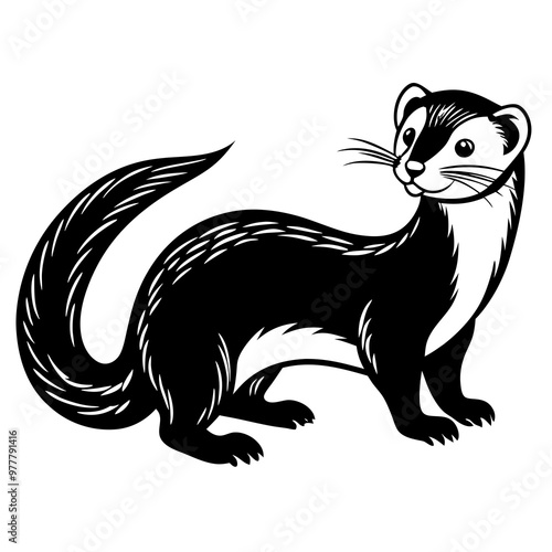 ferret slinking with a curious, playful expression and elongated body vector