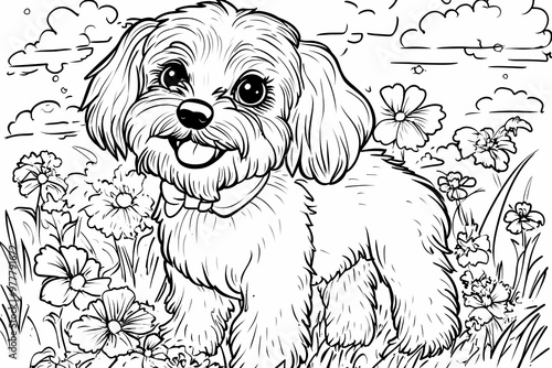 Cute coloring page featuring a playful dog for kids creativity.