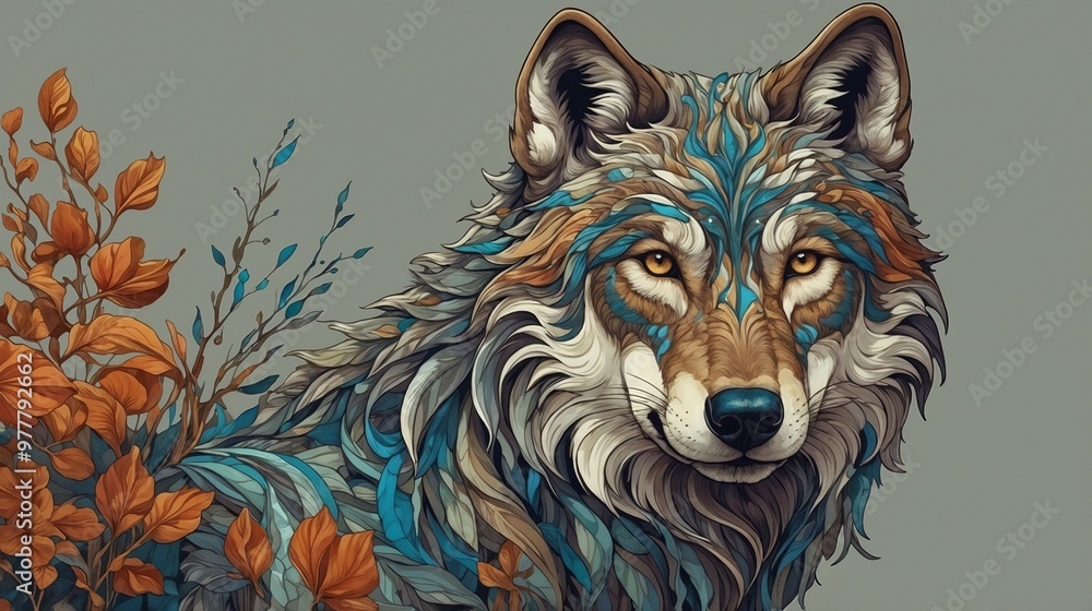 Naklejka premium Detailed illustration of a wolf with intricate fur patterns