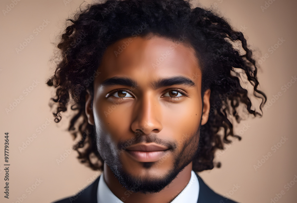 A portrait of a confident young man with curly hair, wearing a suit. He has a strong jawline and warm brown eyes, exuding charisma and professionalism against a neutral background. A portrait of a confident young man with curly hair, wearing a suit. He has a strong jawline and warm brown eyes, exuding charisma and professionalism against a neutral background.