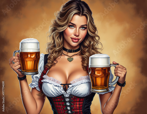 Cute blonde with beer. Illustration for a poster or invitation to Oktoberfest