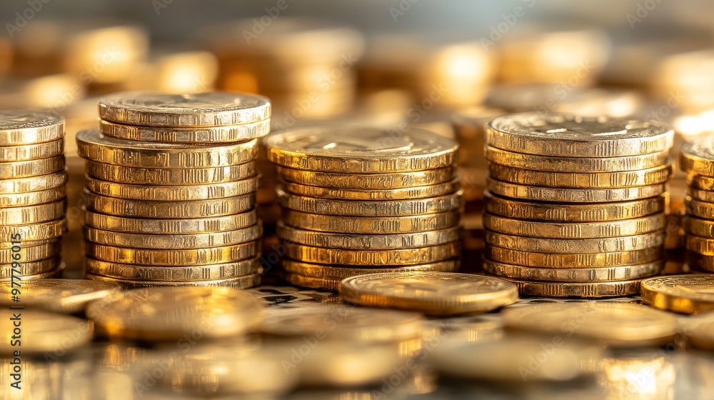 Stack of golden coin. Representing wealth and financial success. Plenty of money. Stack of golden coin. Representing wealth and financial success. Plenty of money.