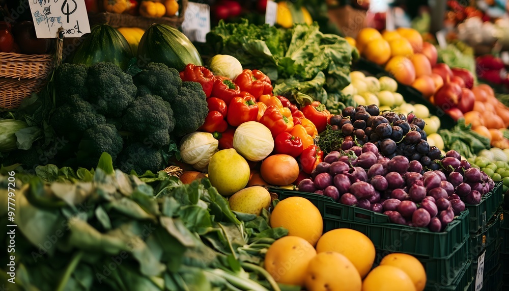 A selection of fresh and colorful fruits and vegetables A selection of fresh and colorful fruits and vegetables
