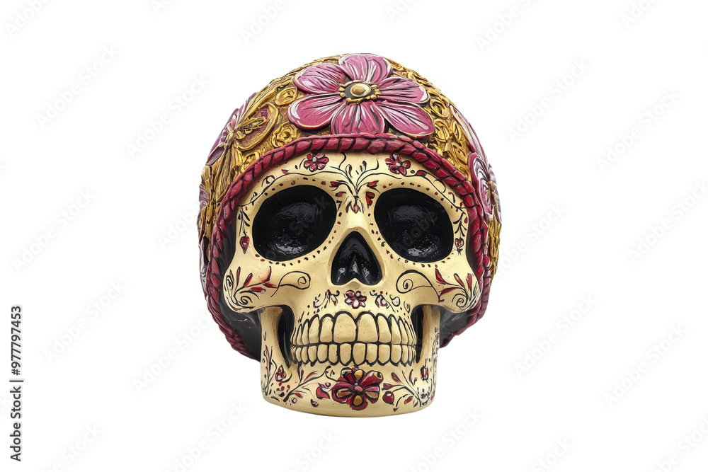 Intricately designed skull adorned with floral patterns, perfect for Day of the Dead or Halloween-themed projects and decorations. Intricately designed skull adorned with floral patterns, perfect for Day of the Dead or Halloween-themed projects and decorations.