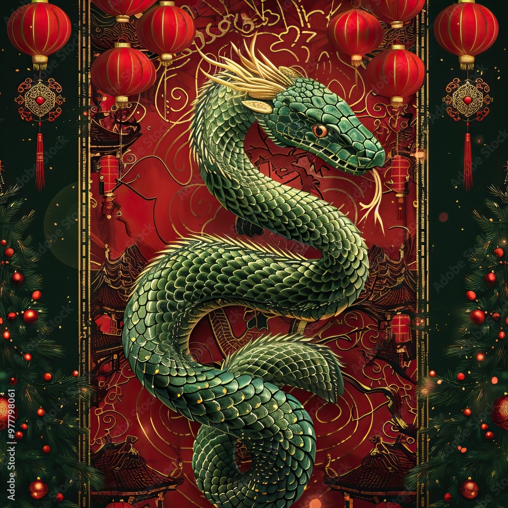 Obraz premium neon green Christmas snake