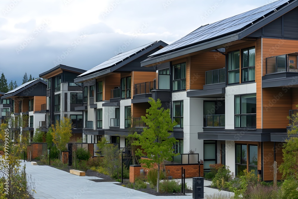 Solar Panels Installed On A Eco-friendly Community In Vancouver, Solar Photography, Solar Powered Clean Energy, Sustainable Resources, Electricity Source, Marketing Advert Solar Installation Solar Panels Installed On A Eco-friendly Community In Vancouver, Solar Photography, Solar Powered Clean Energy, Sustainable Resources, Electricity Source, Marketing Advert Solar Installation