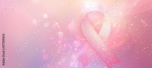 Modern Breast Cancer Awareness Poster with Glowing Pink Ribbon on Pastel Gradient Background