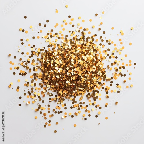 Gold confetti explosion with Happy Work Anniversary text in the center, bright and festive