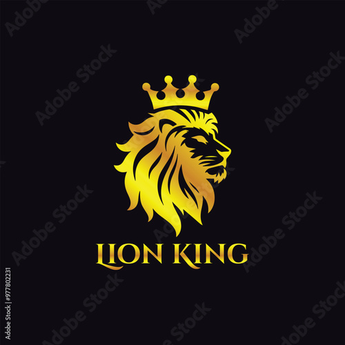 Lion King Crown on Lion's Head Mascot Luxury Allegiant Royal logo with gold color photo