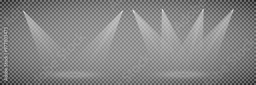 Scene illumination collection, transparent effects. Bright lighting with spotlights.
