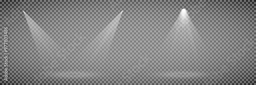 Scene illumination collection, transparent effects. Bright lighting with spotlights.