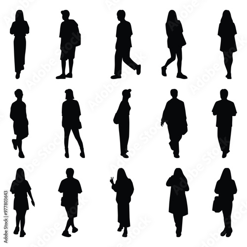Vector collection set of individual people silhouettes.	

