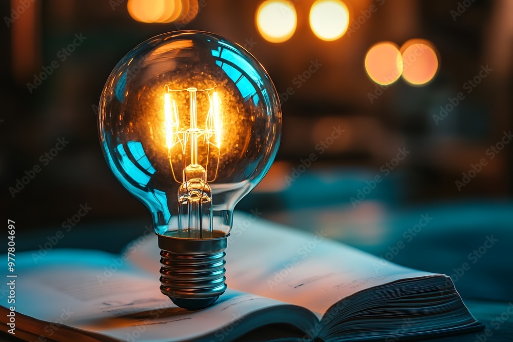 Light Bulb on Open Book, Concept of Knowledge, Inspiration, and Ideas ...