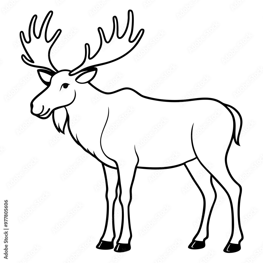Moose standing tall with large, sprawling antlers and a calm stance vector Moose standing tall with large, sprawling antlers and a calm stance vector