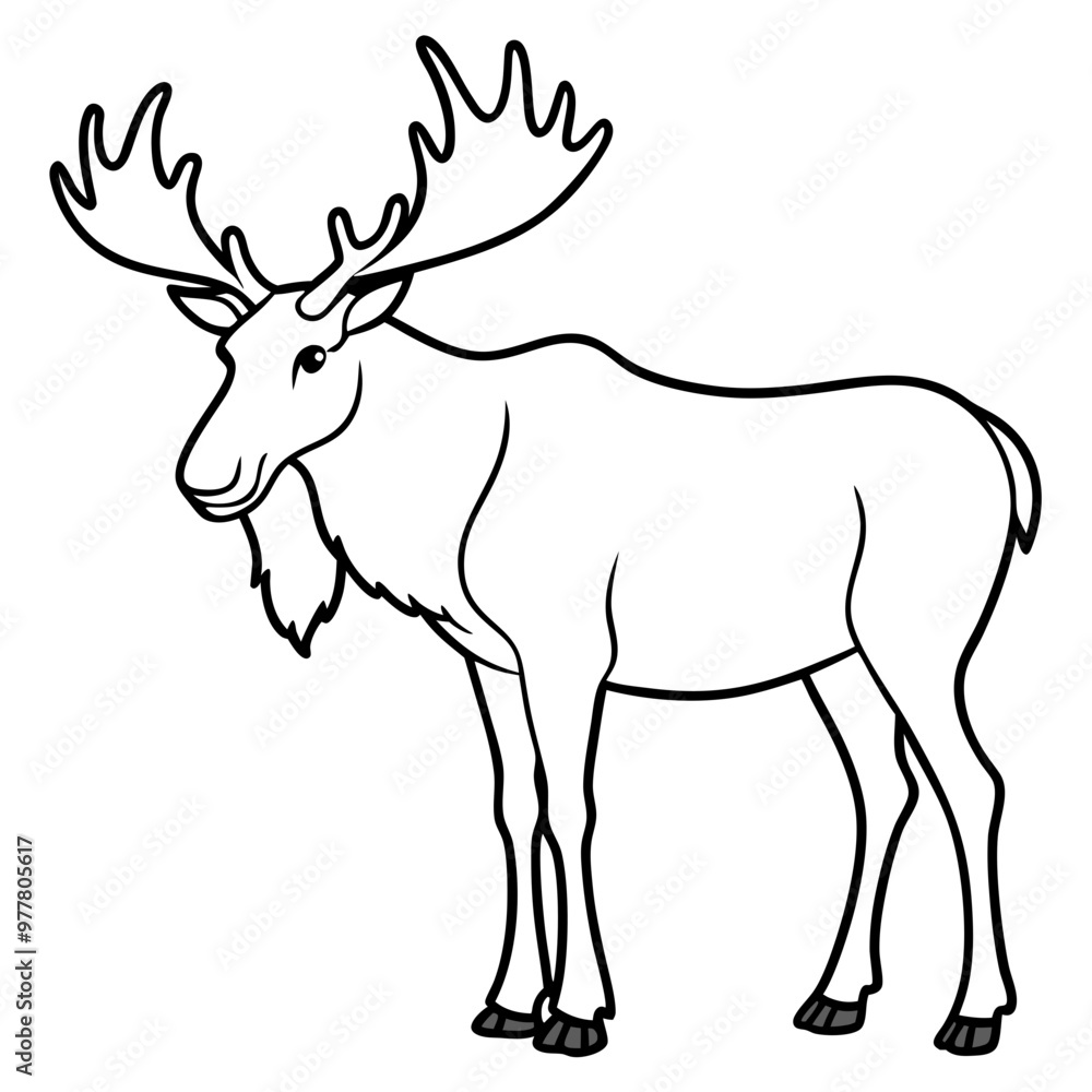 Moose standing tall with large, sprawling antlers and a calm stance vector Moose standing tall with large, sprawling antlers and a calm stance vector