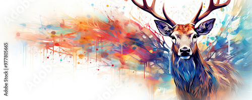 Watercolor deerhead animal photo on white background. photo