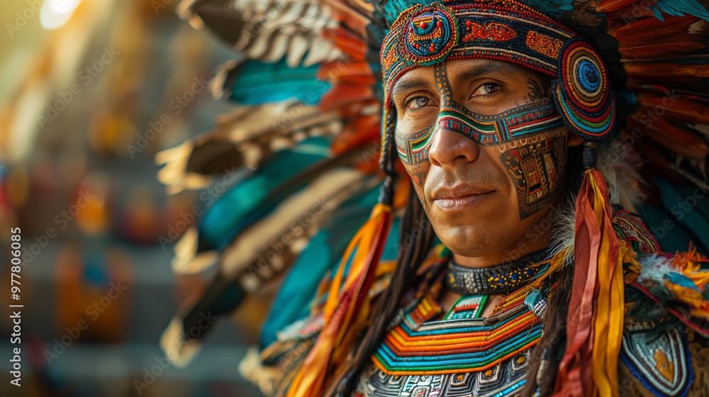 Fototapeta premium An Aztec Eagle Warrior with traditional attire standing proudly