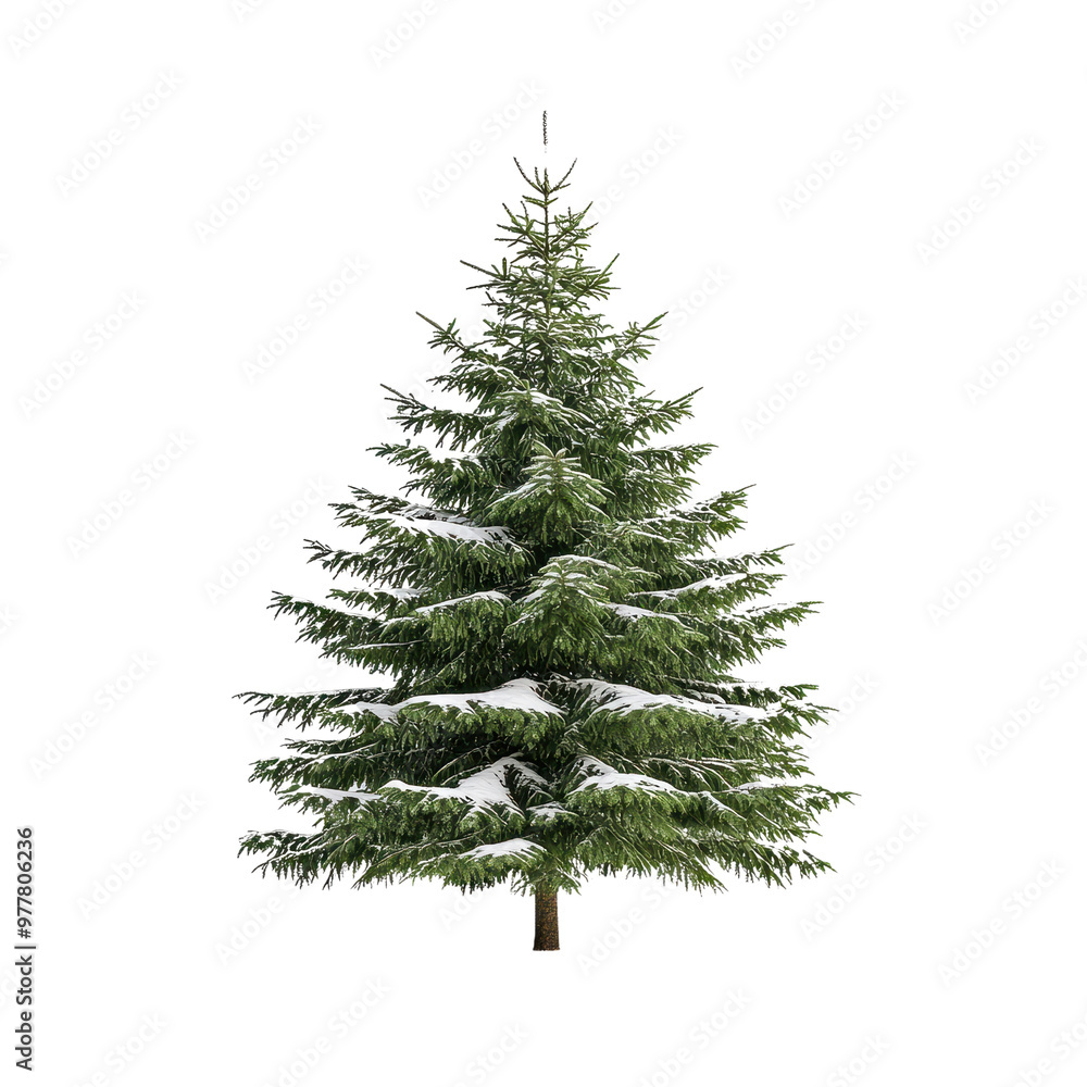 A lush green tree covered in snow, perfect for winter and festive holiday themes in photography and design. PNG file, Transparent background. A lush green tree covered in snow, perfect for winter and festive holiday themes in photography and design. PNG file, Transparent background.