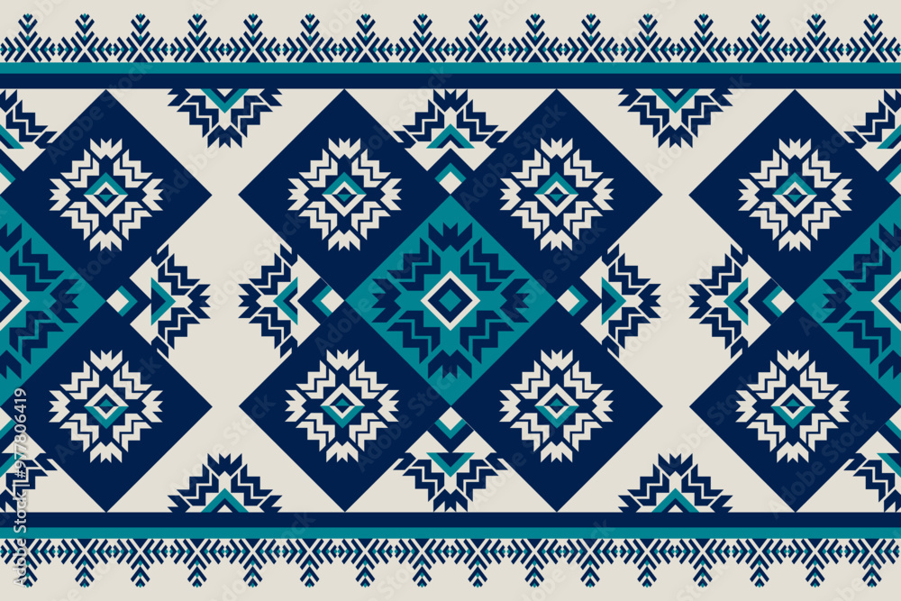 Obraz premium Geometric ethnic seamless pattern for textile, embroidery, patchwork, clothing, fashion, printing, tile, ceramic, cover, wallpaper, backdrop, carpet, floor, decoration.
