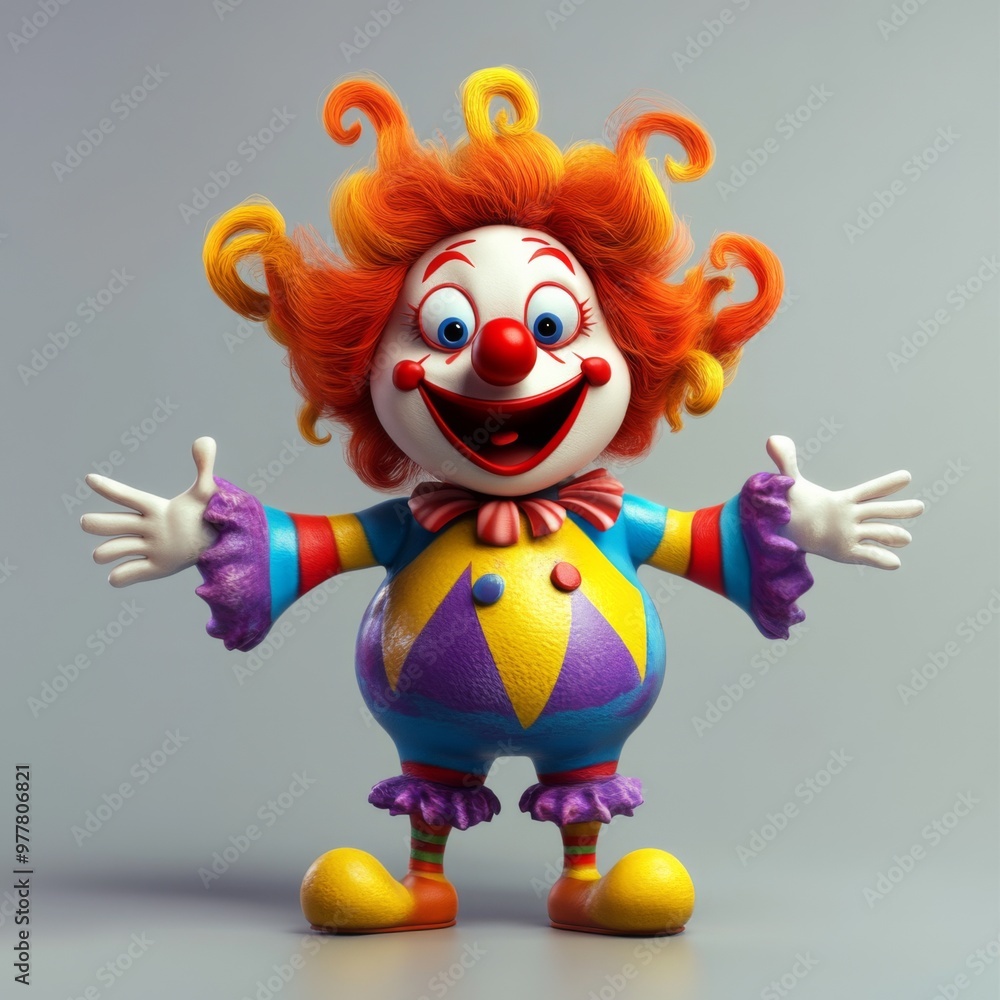 Naklejka premium Funny Clown 3D cartoon Character.