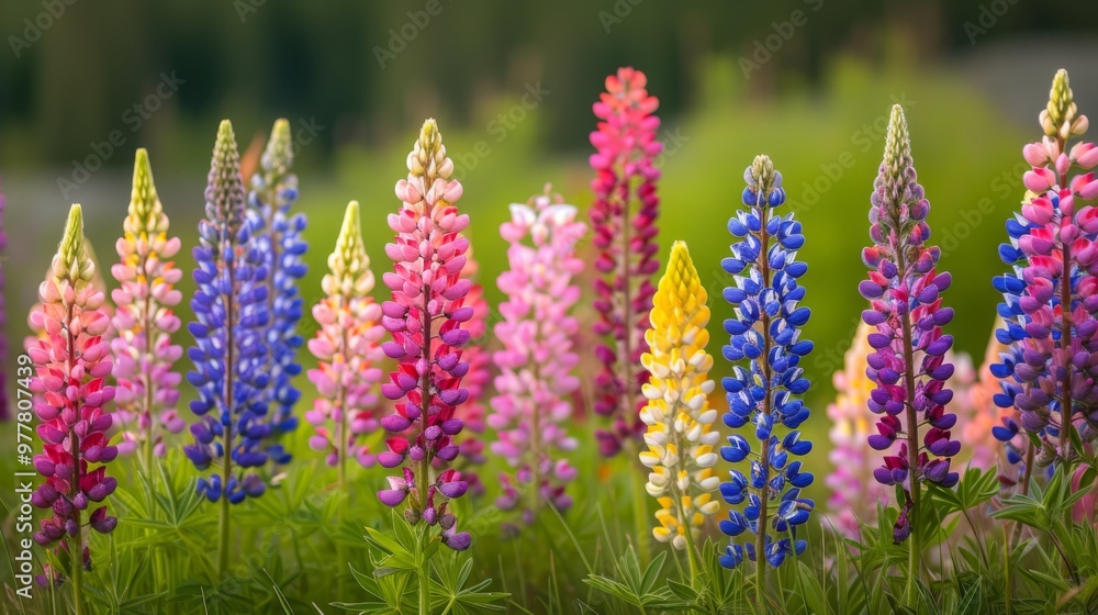 Vibrant Lupine Flowers Blooming in a Field Vibrant Lupine Flowers Blooming in a Field